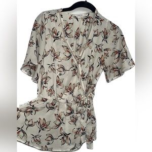 Floral V-Neck Blouse with Tie on Waist